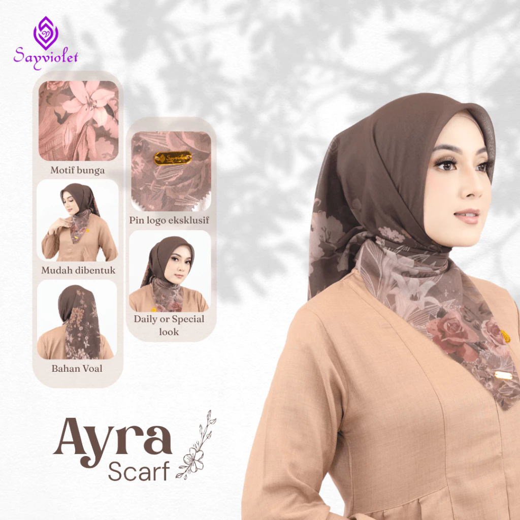 Hijab Kerudung Motif Segi Empat Scarf Hijab Ayra & Ayudia By Sayviolet - Gambar 2